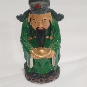Statue China Figurine Green and Gold Ceramic Heavy  H  41/2 W 3